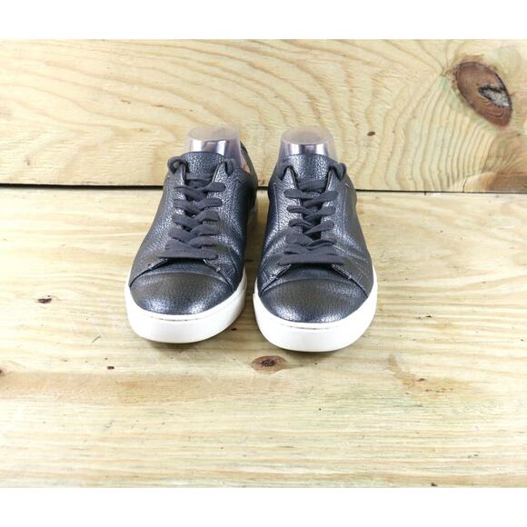 Frye Sneakers Womens 10M Leather Gray Pewter Crackled Metallic Low Top Athletic - Picture 2 of 9